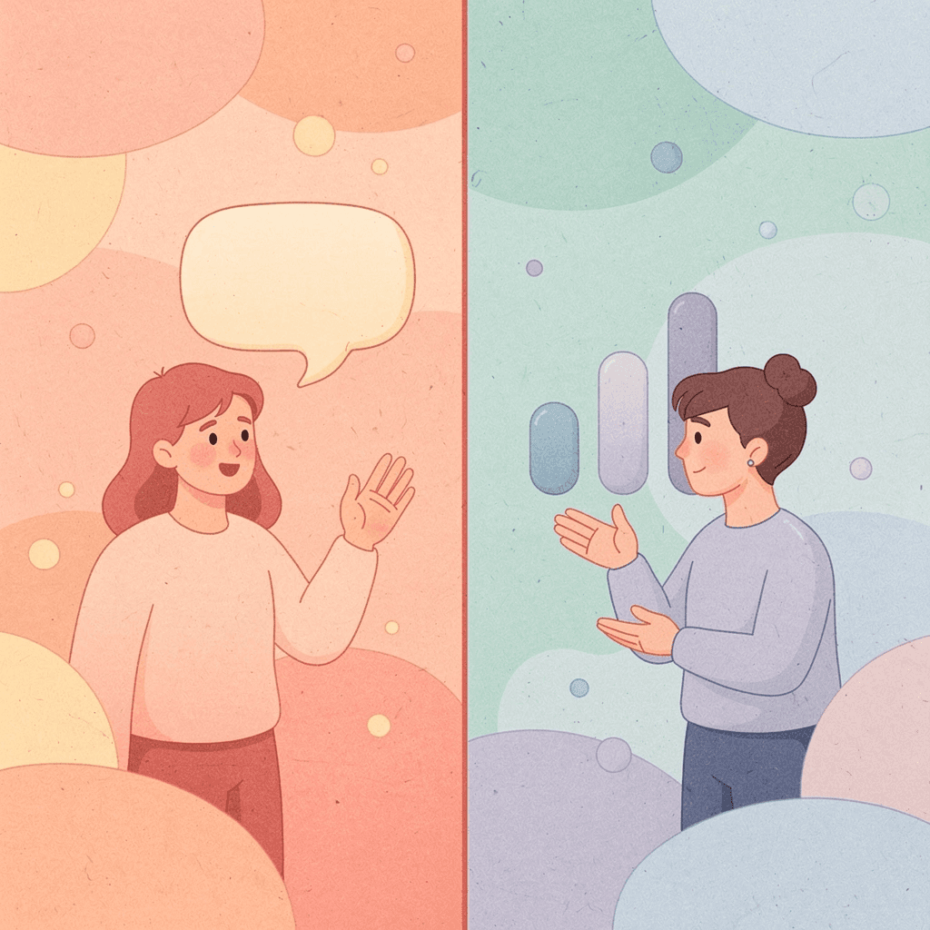 Split scene illustration comparing trade show distribution versus personal networking