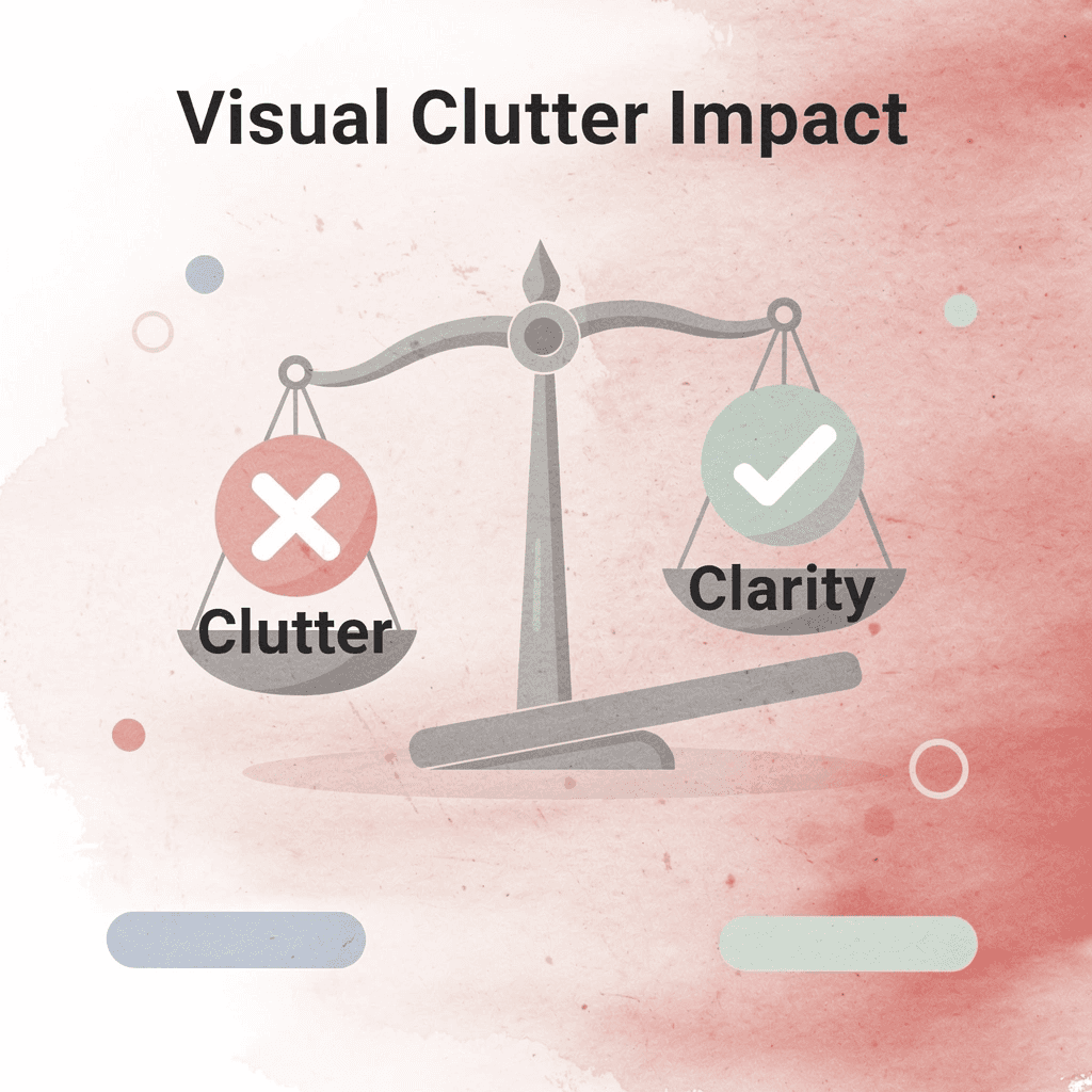  Balance scale showing visual clutter versus clarity