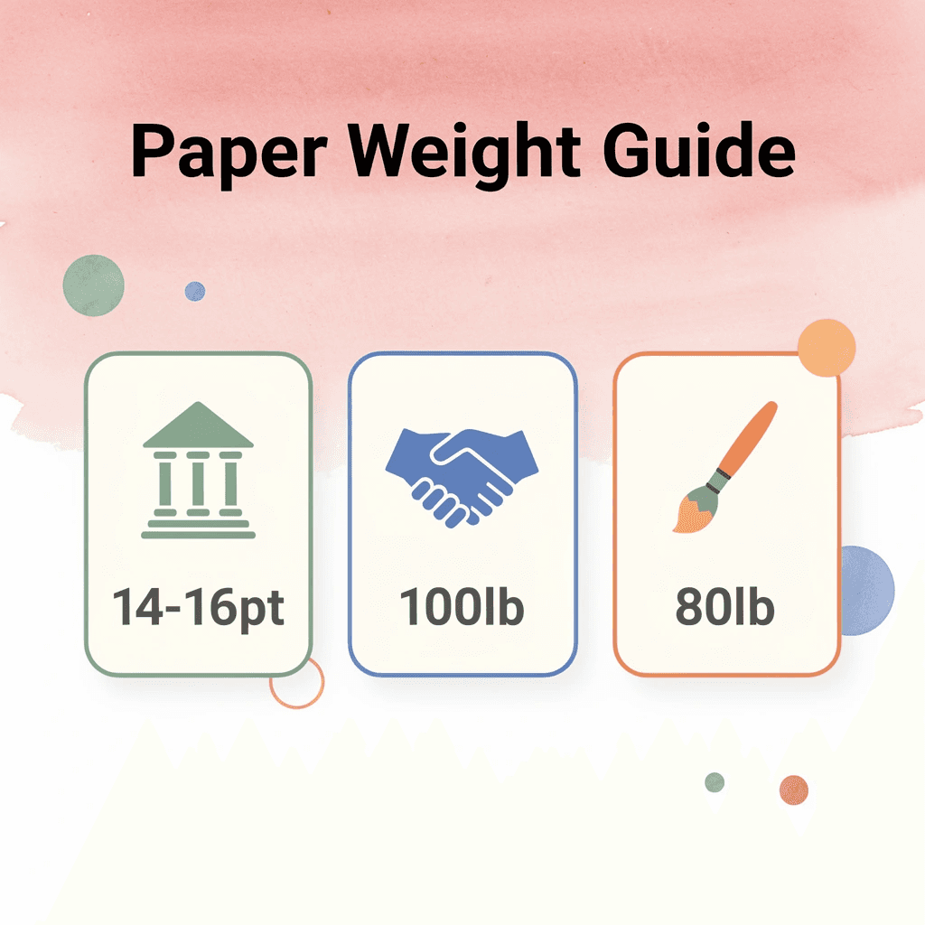 Business card paper weight guide showing three weight categories - Business Card Paper Weight