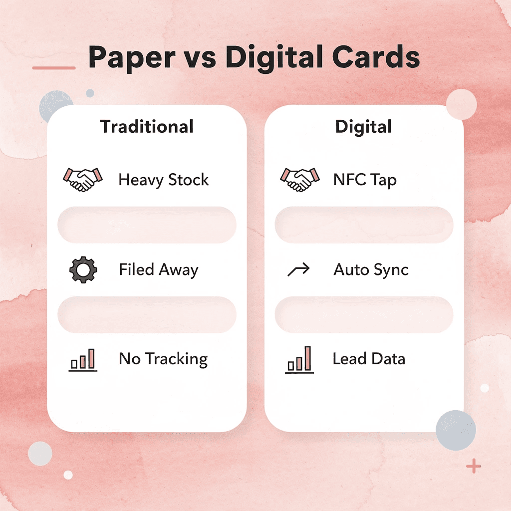 Comparison chart showing traditional versus digital business card features - Business Card Paper Weight