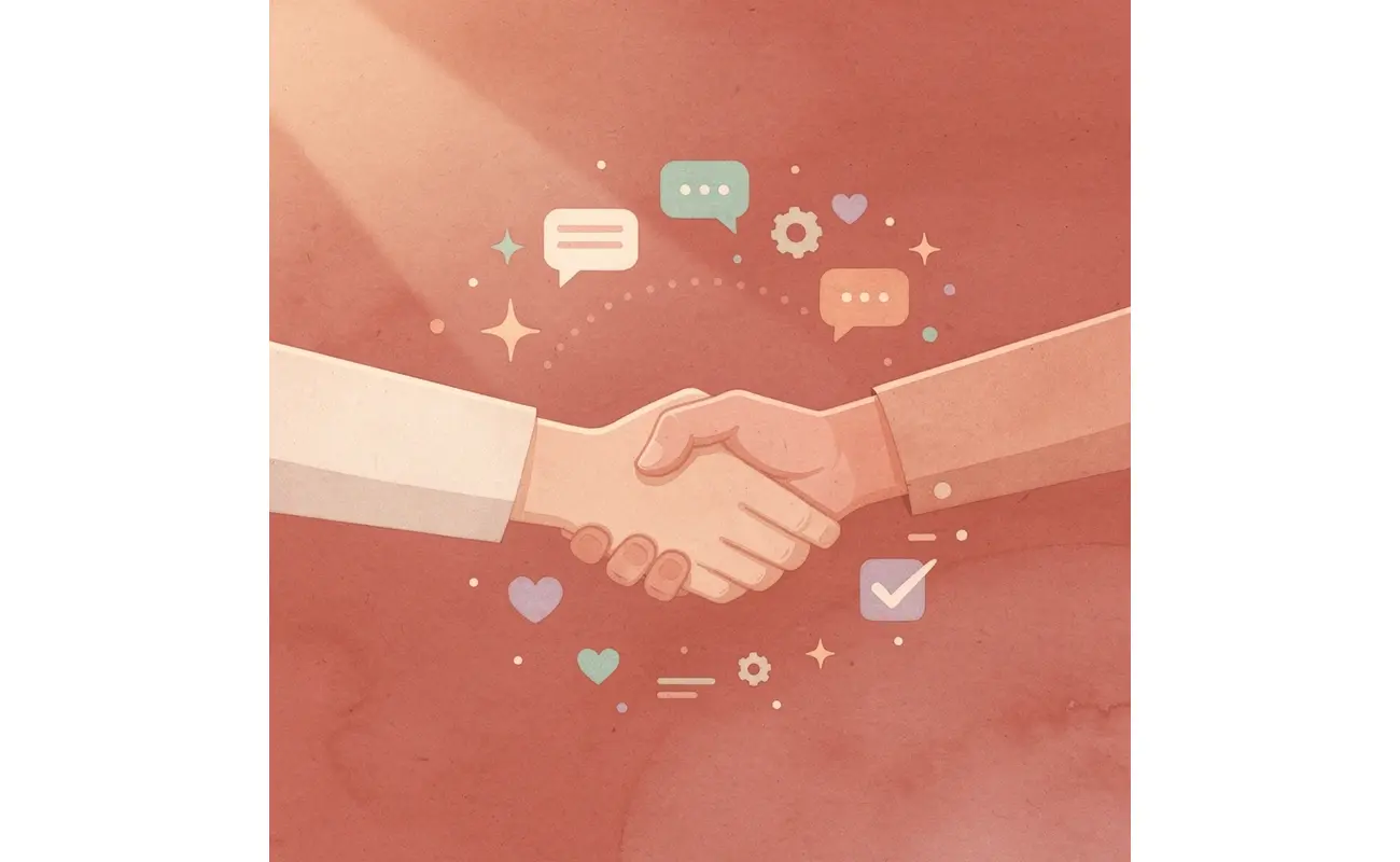 Scene illustration of professionals exchanging business cards at a networking event
