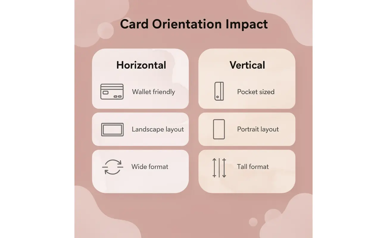 Comparison infographic showing horizontal vs vertical business card orientations