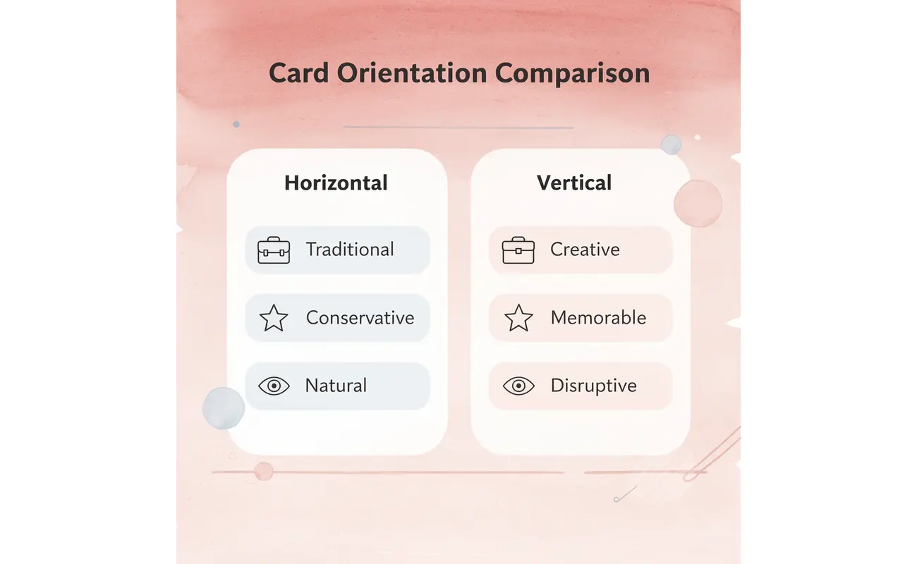 Comparison chart showing horizontal vs vertical business card advantages