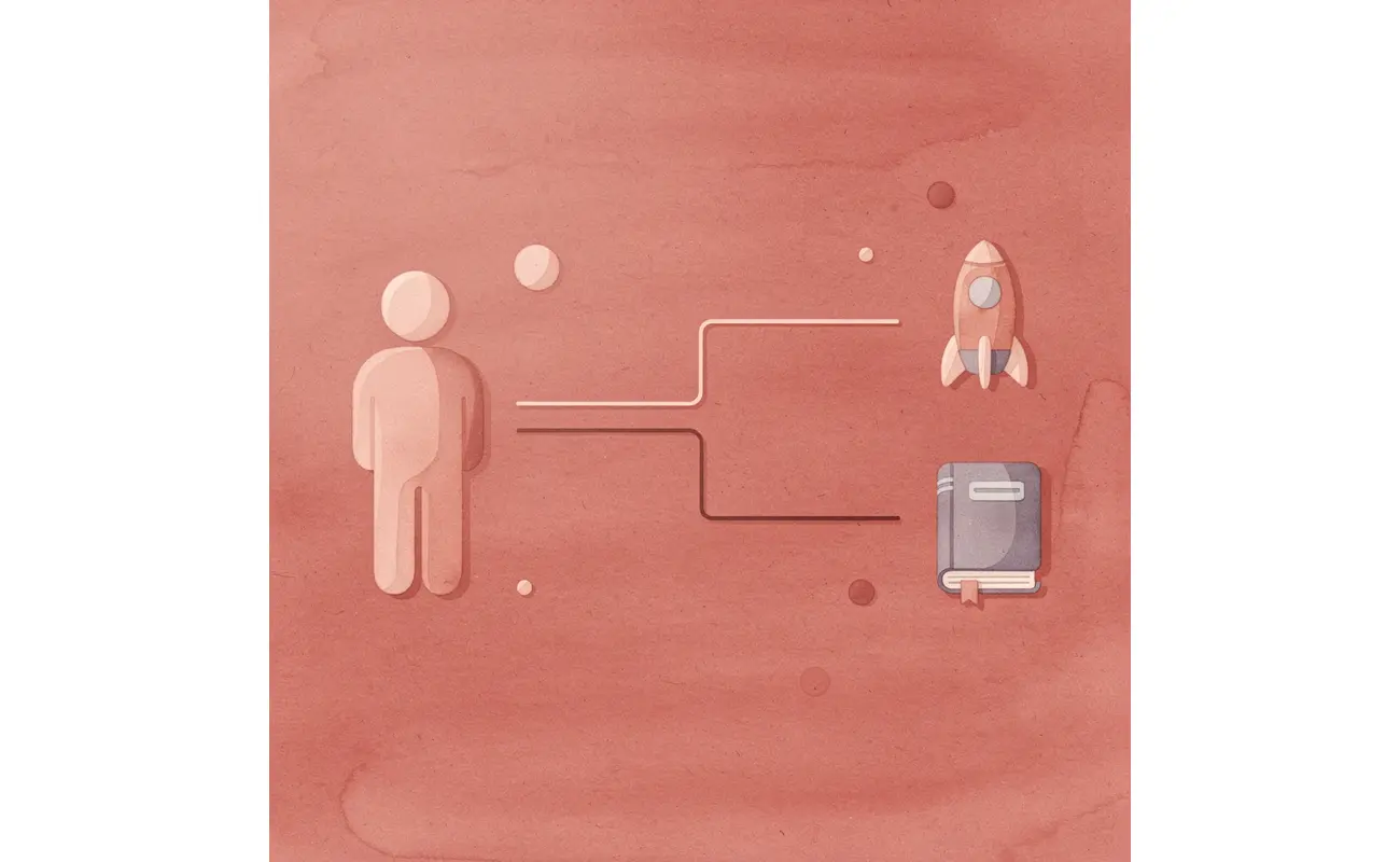 Business card icon splitting into two orientation options