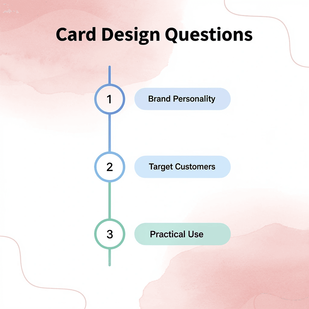 Three-step process for business card design questions
