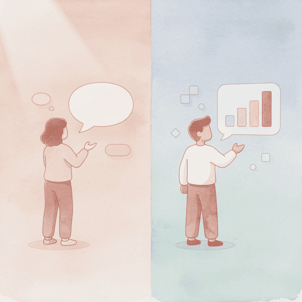 Illustration contrasting digital and physical business card experiences