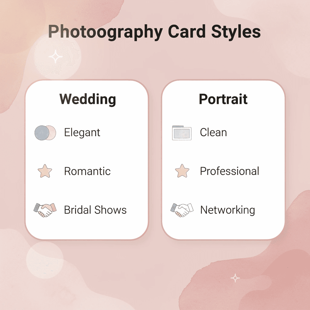 Comparison of wedding versus portrait photography card styles