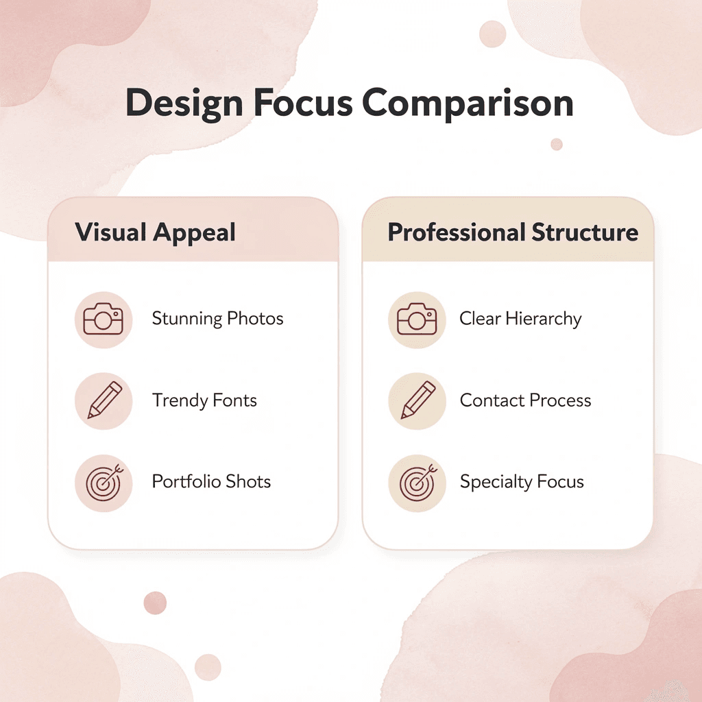 Comparison table showing visual appeal versus professional structure approaches