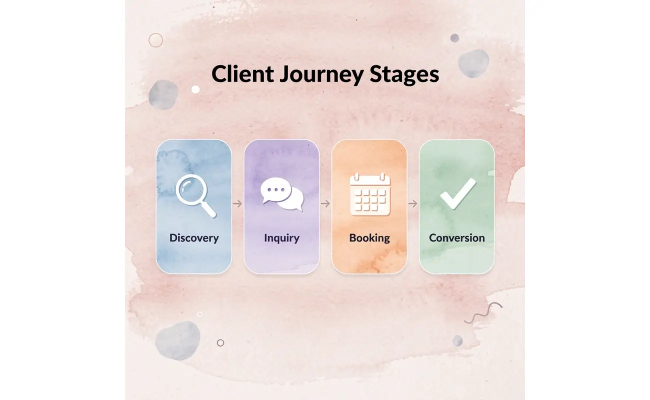  Process flow showing client journey from discovery to conversion
