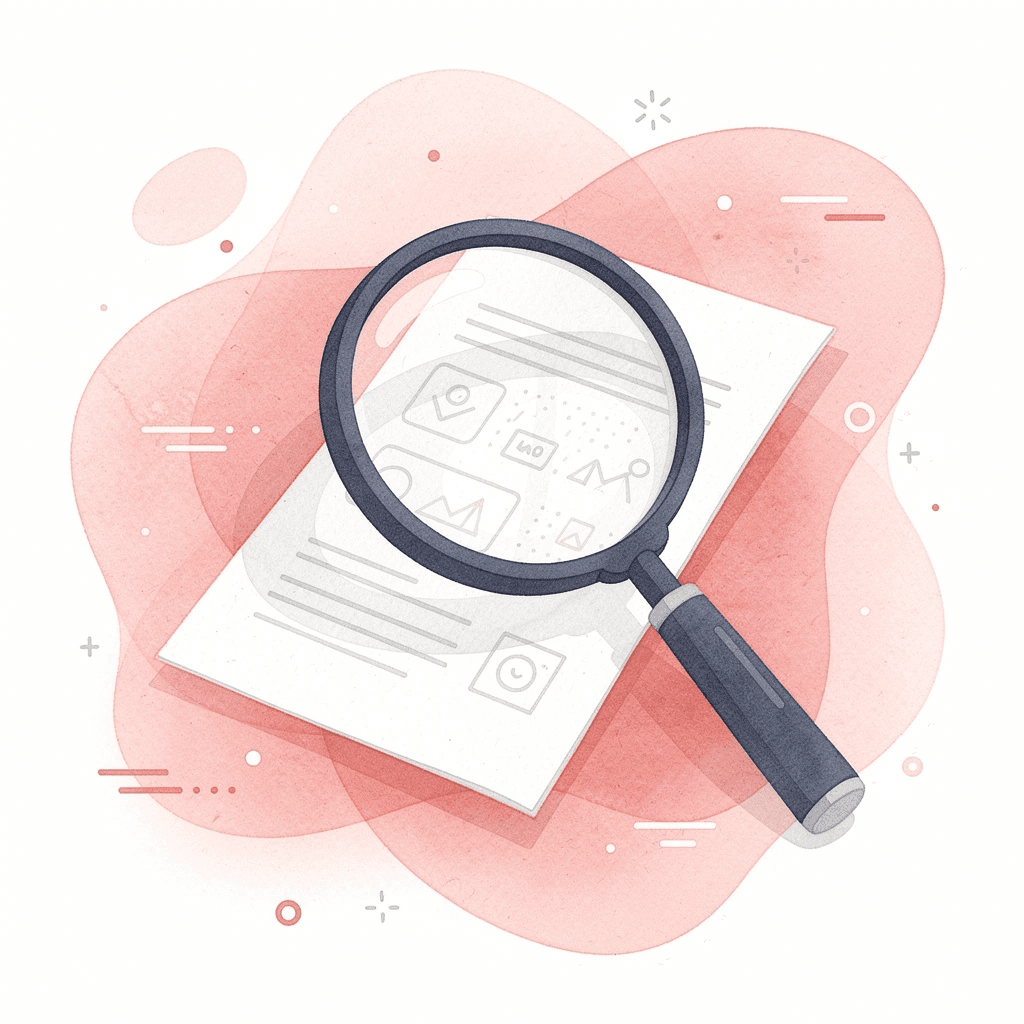 Magnifying glass examining a business card before printing