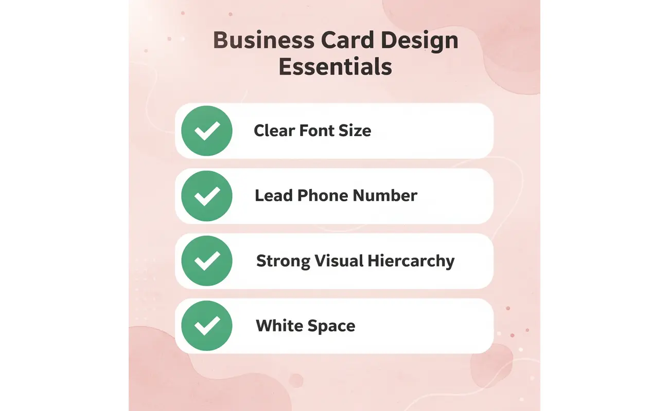 Checklist of essential business card design elements