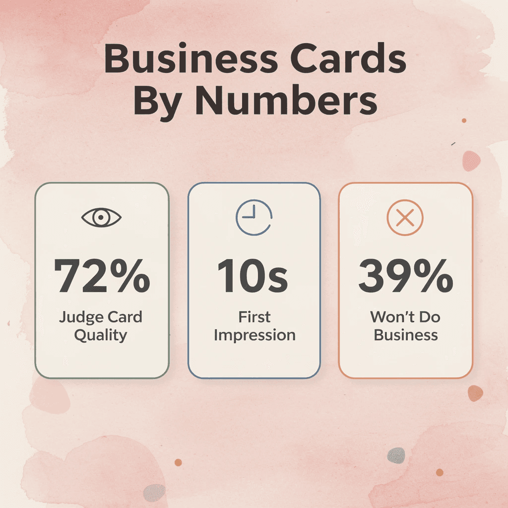 Statistics showing how business cards impact first impressions and professional judgments