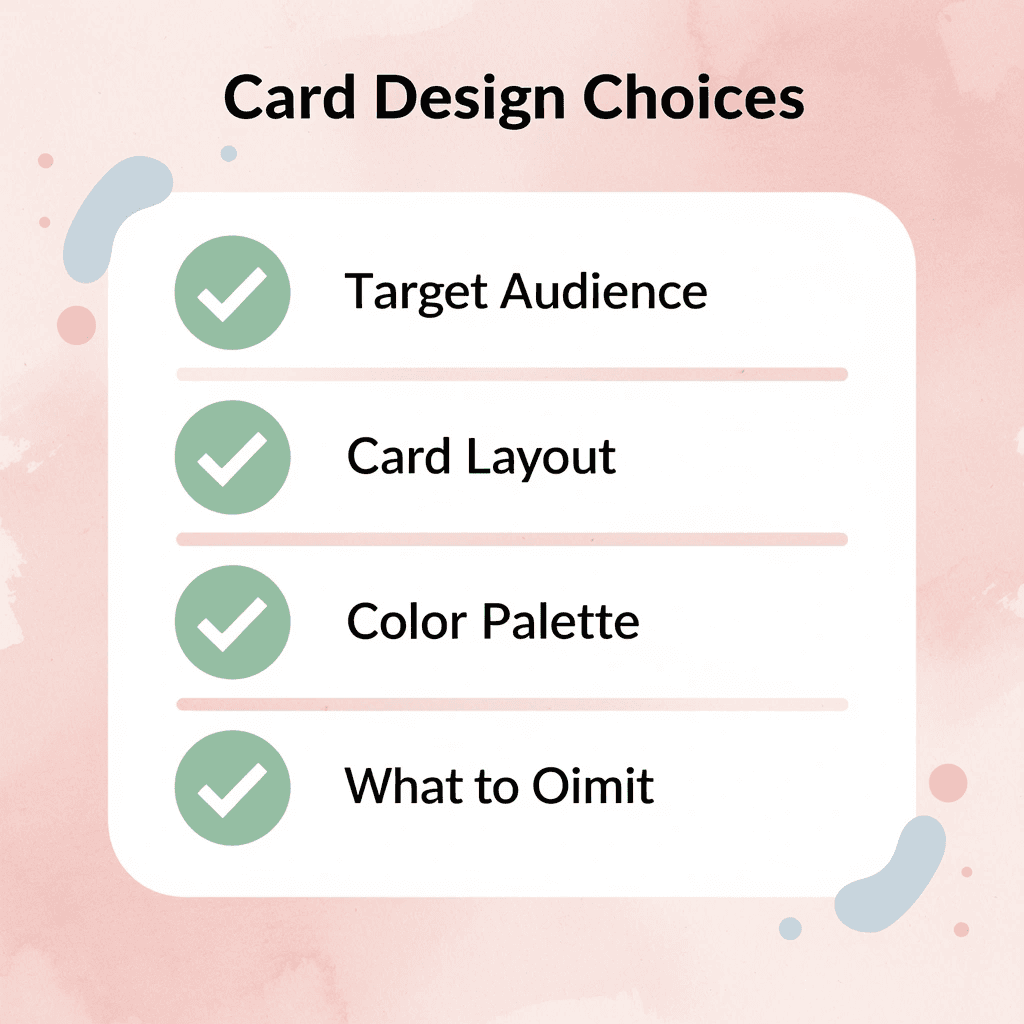 Checklist of key design choices for a therapist business card