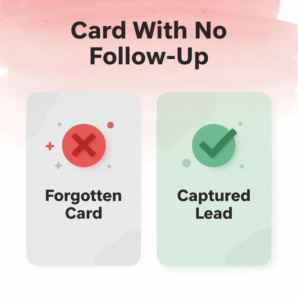 Before and after showing a forgotten business card versus a captured lead