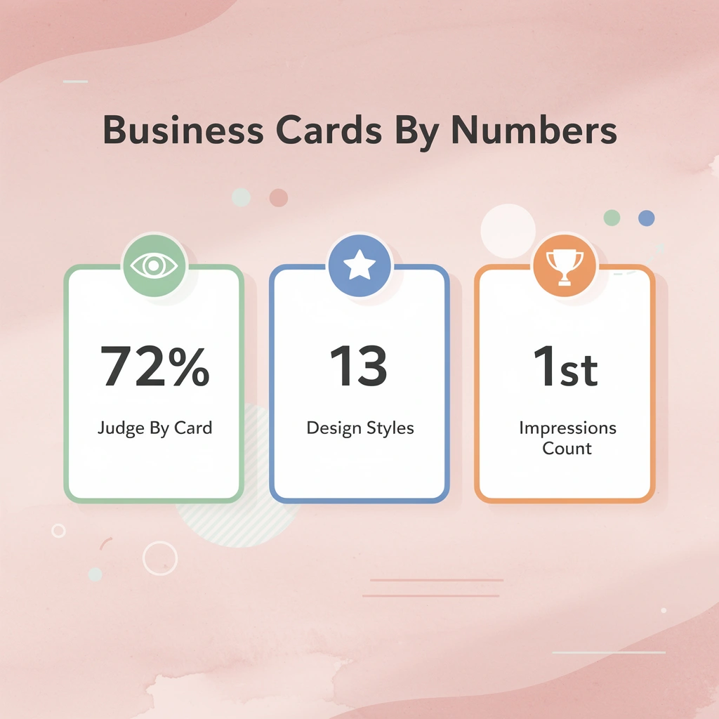 Infographic showing key business card statistics, including 72% of people judge by card quality