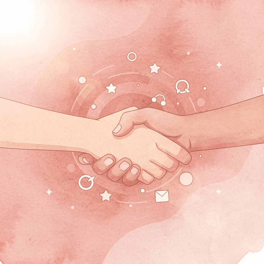 Scene of two professionals connecting through a digital business card exchange