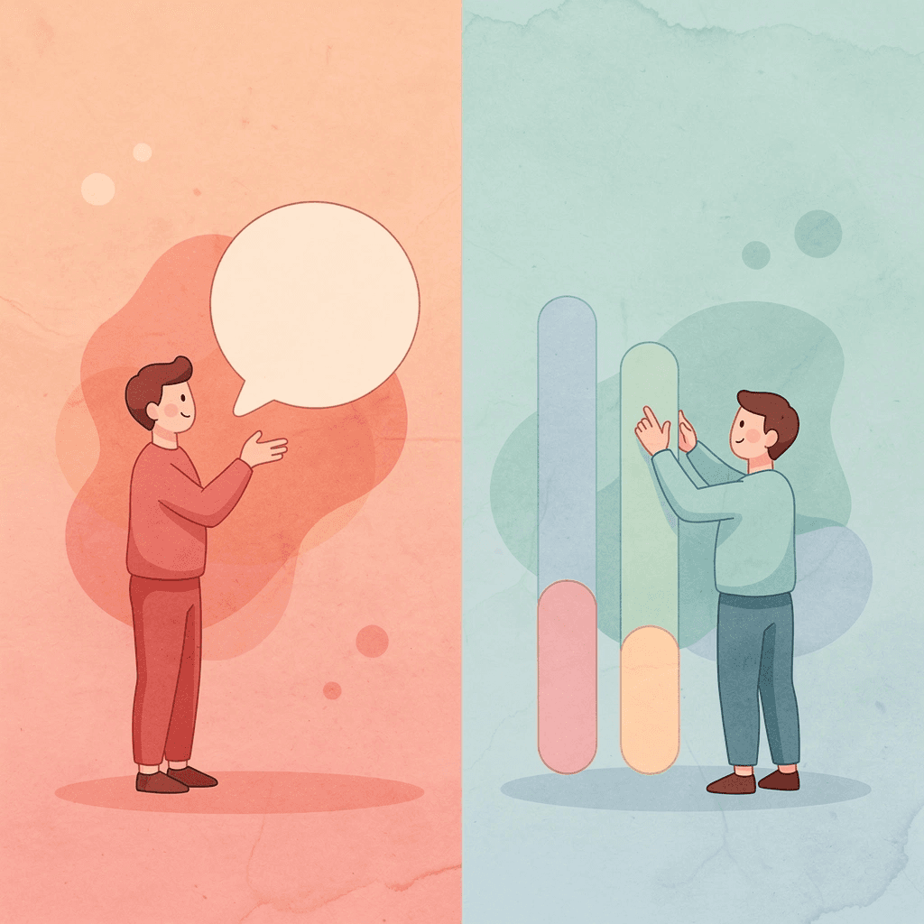 Scene comparing traditional paper business card exchange with modern digital contact sharing