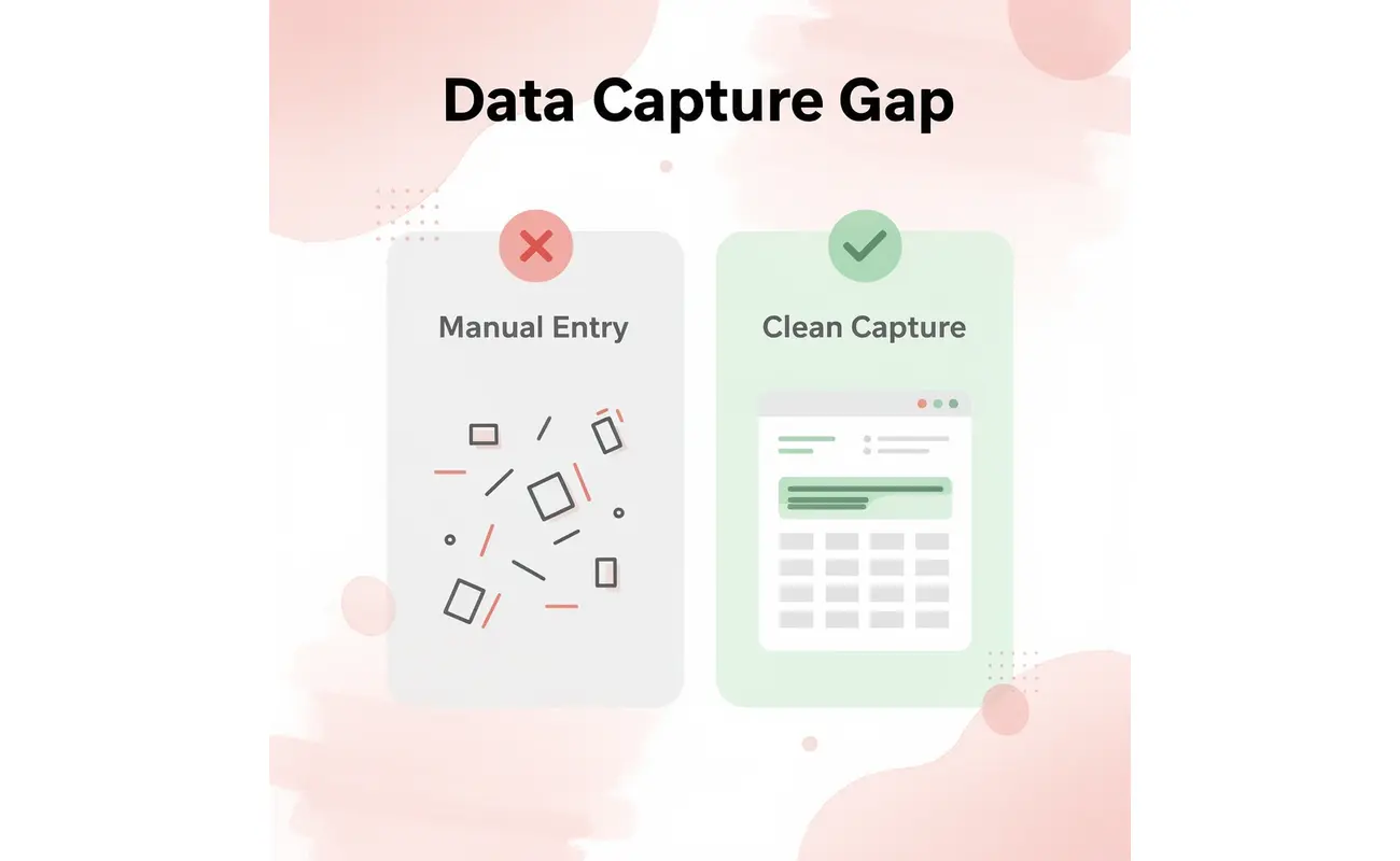 Before and after infographic showing manual entry vs clean data capture