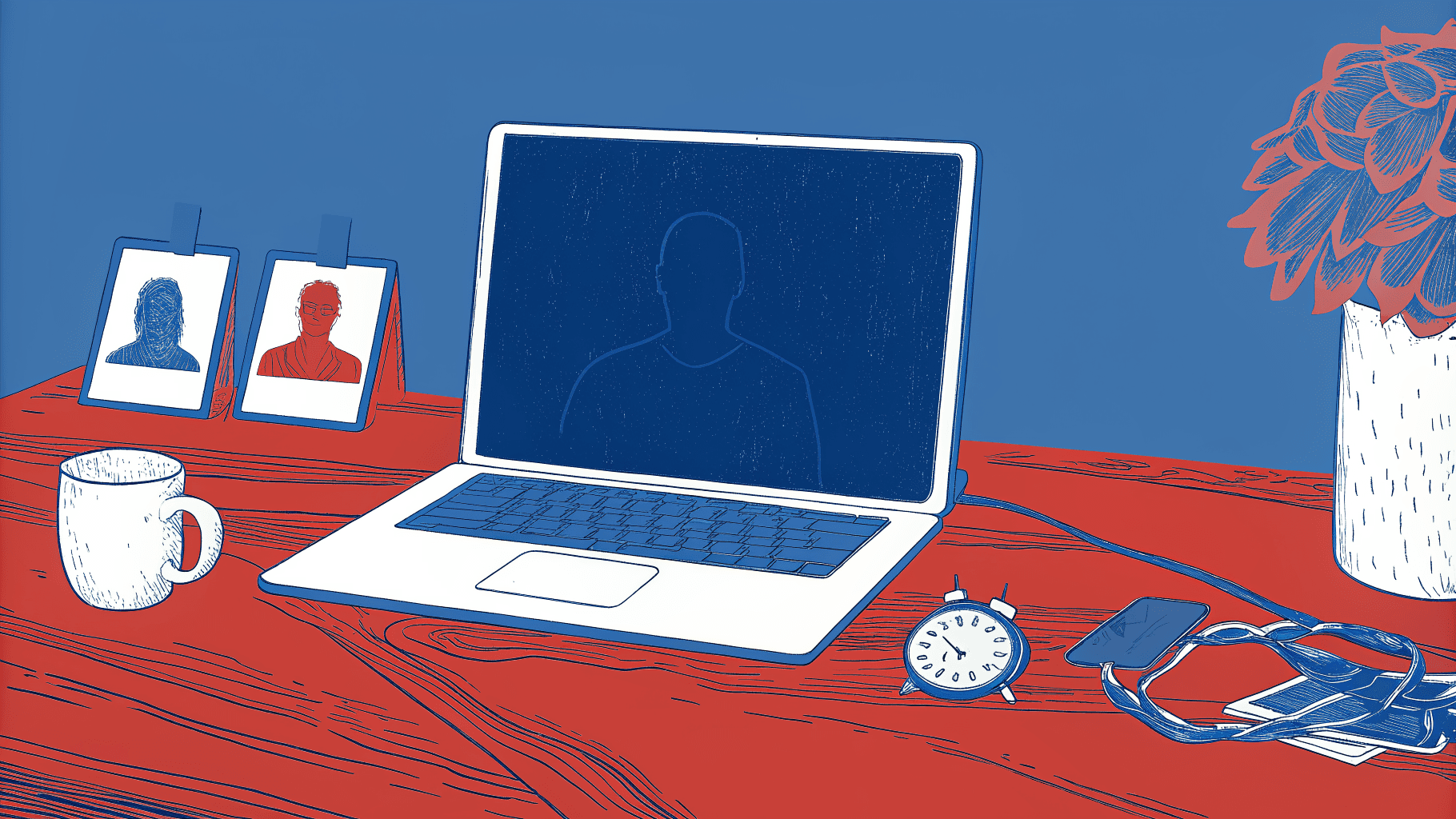  Sales director's desk with fading lead cards, lanyard, and empty CRM pipeline on laptop