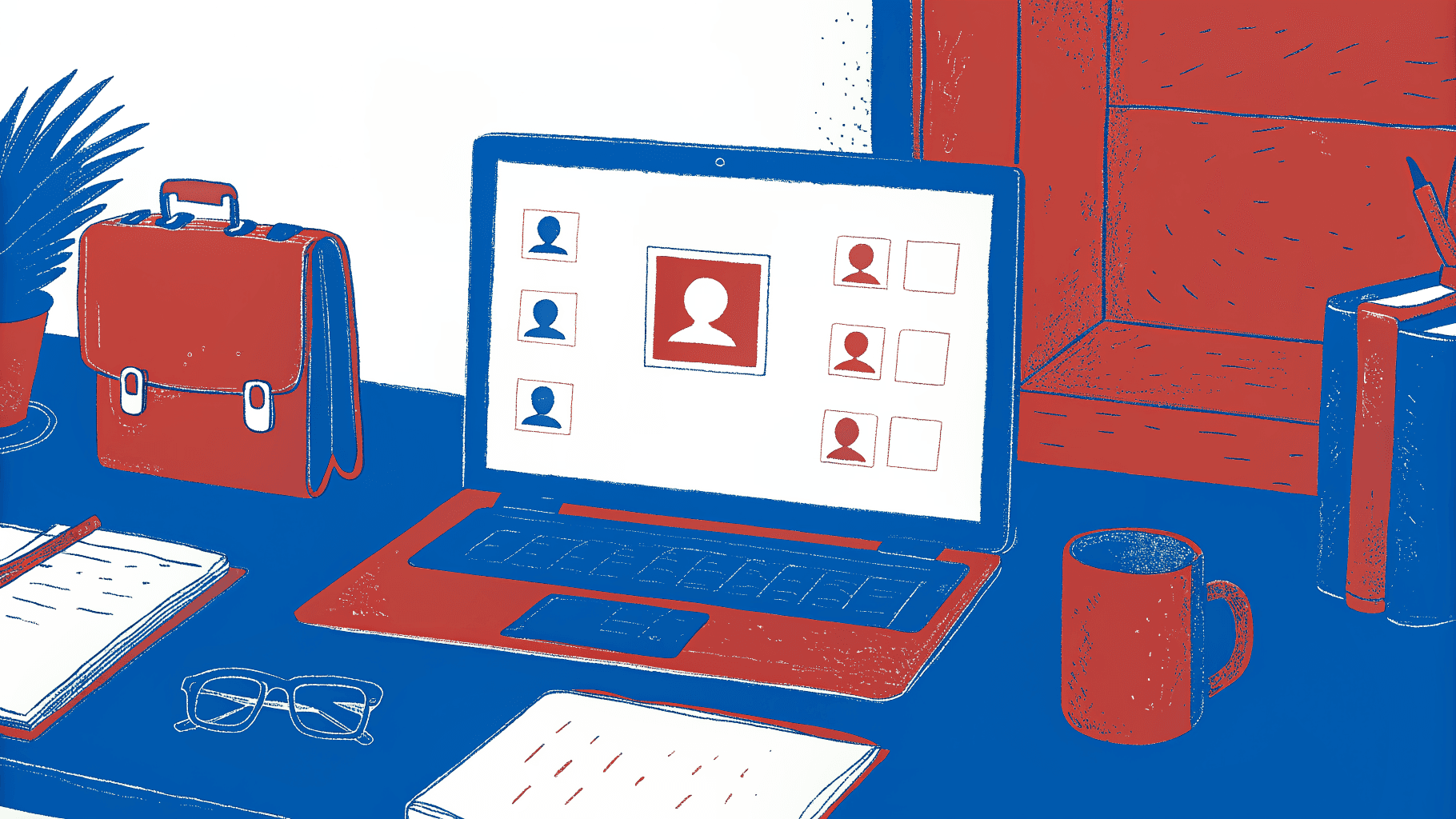 Sales professional's desk with attendee shortlist, digital business card, and CRM pipeline prep