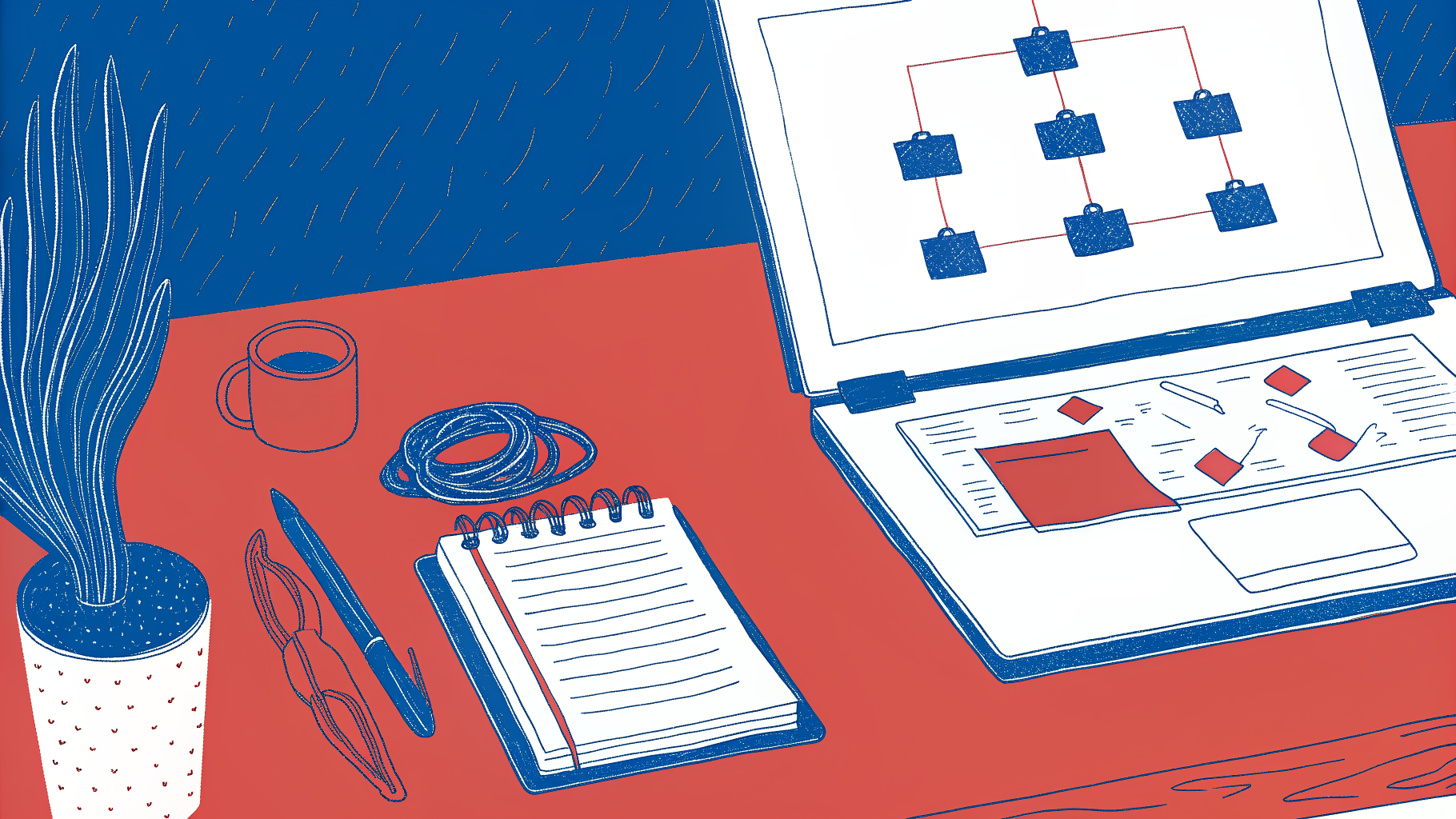 Sales director's desk with CRM routing setup, lead criteria checklist, and trade show badges ready pre-event