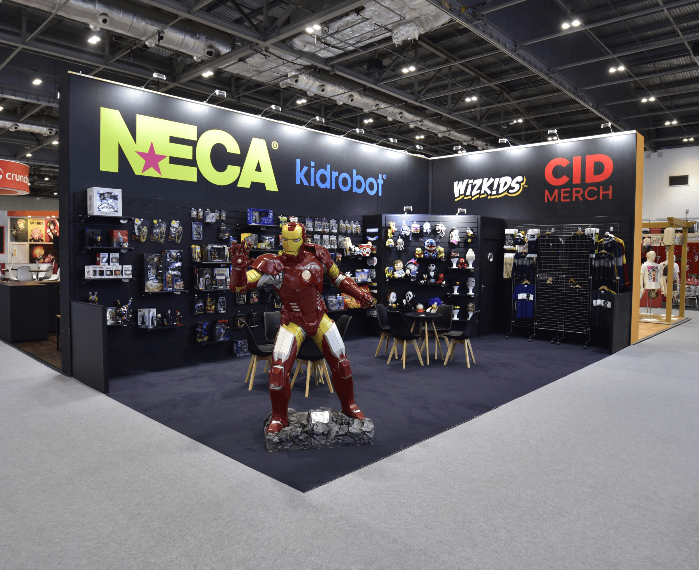 NECA merchandise booth featuring Iron Man - Trade Show Booth Ideas to Attract Visitors