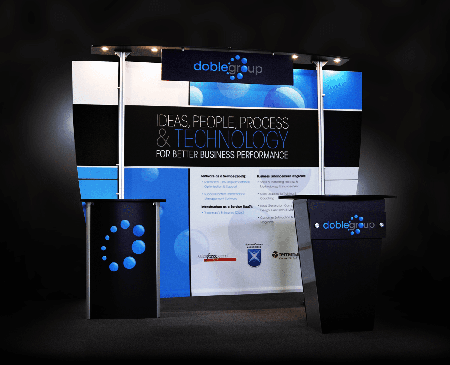 Doble Group corporate exhibition backdrop display - Trade Show Lead Generation Ideas