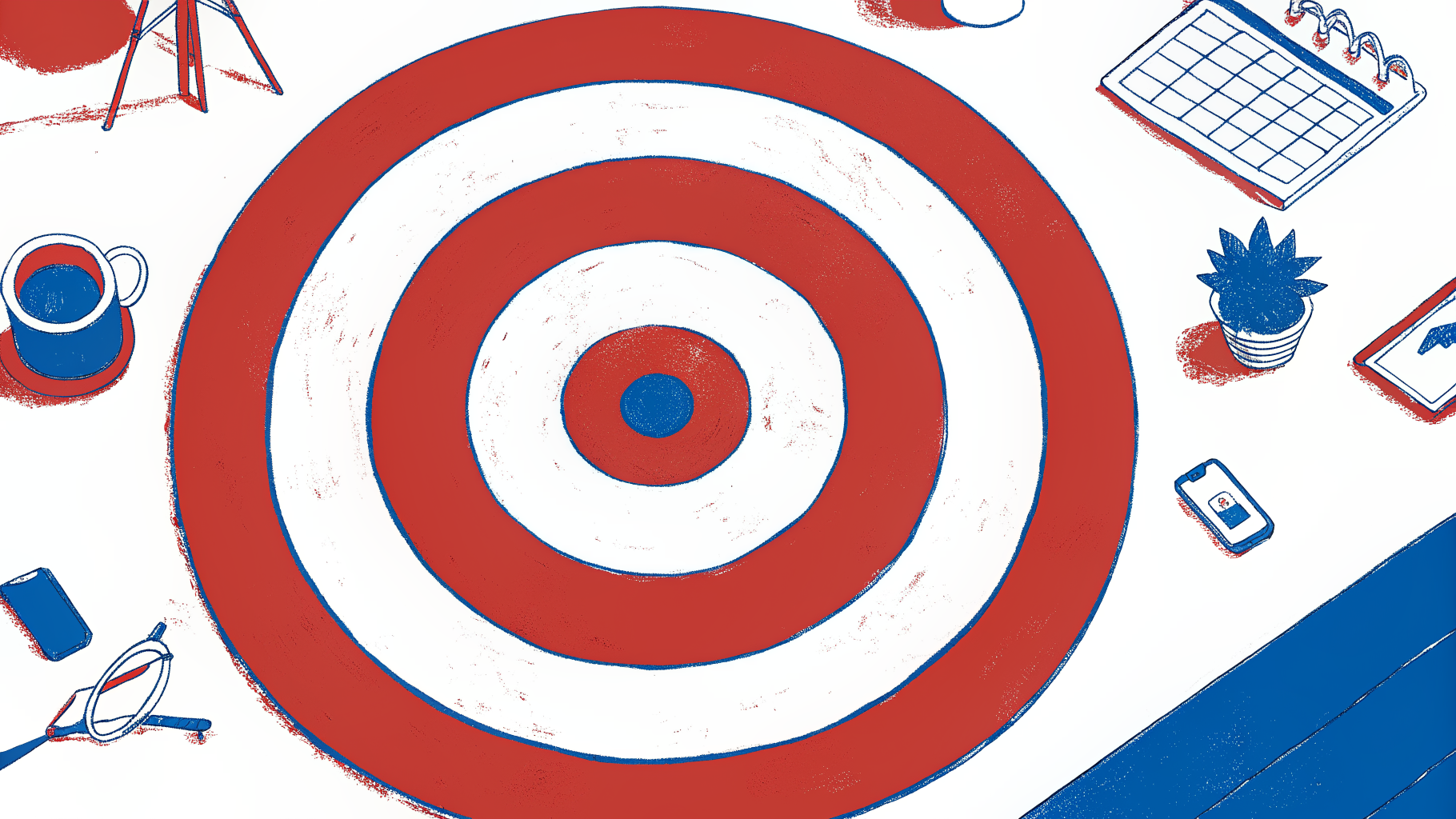 Sales director's desk with a feature-priority bullseye showing key trade show app criteria