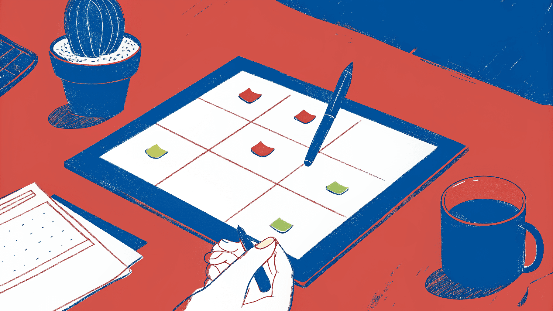 Sales rep using a decision matrix on a desk to choose the right lead retrieval tool