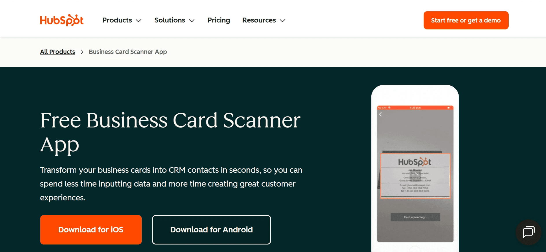 HubSpot Business Card Scanner