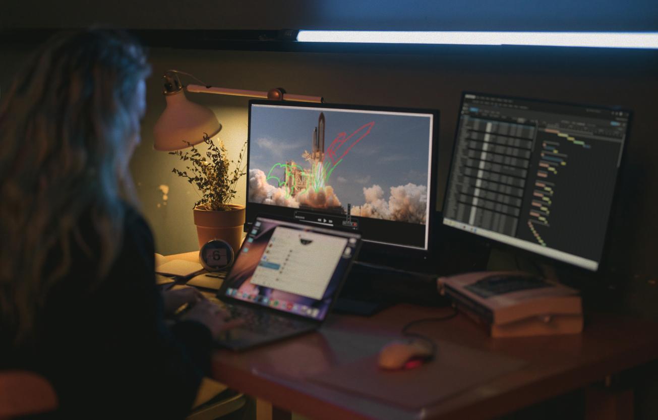 VFX Coordinator working on laptop