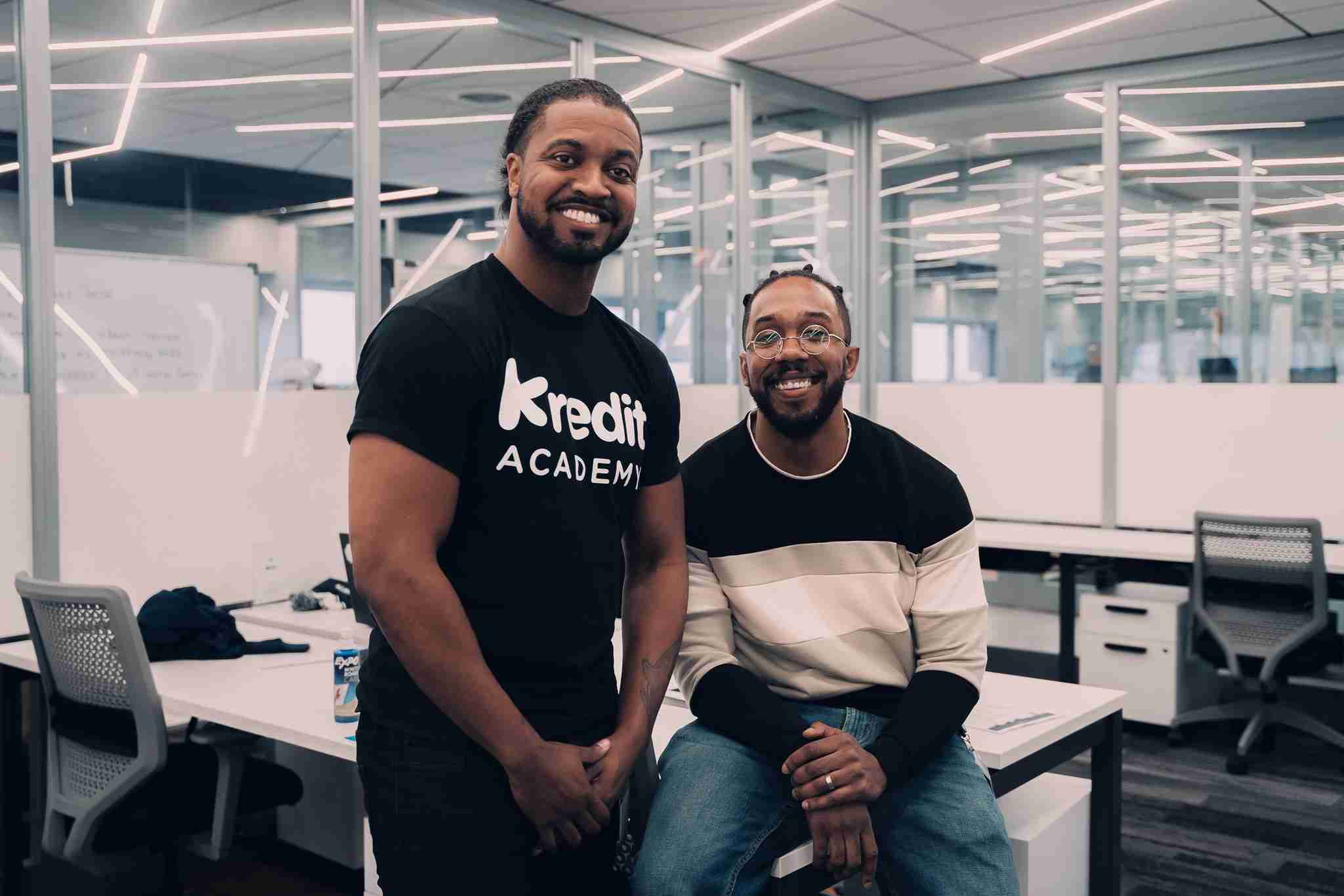 Evan Leaphart and Mike Gross in the Kredit Academy office