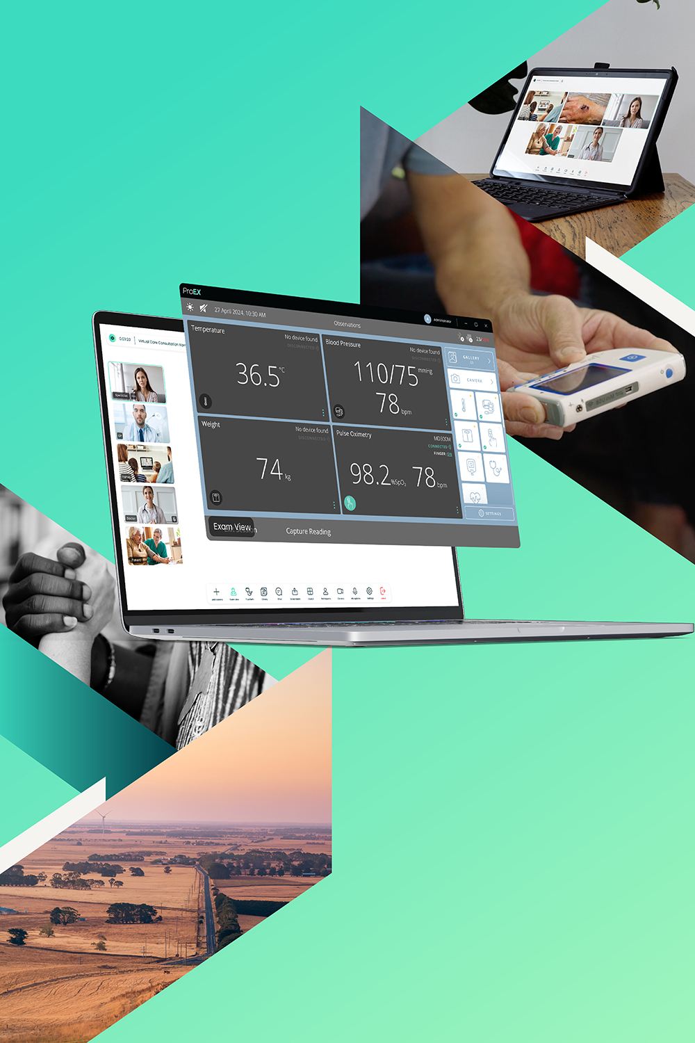 Visionflex virtual care products on laptop with emotive images