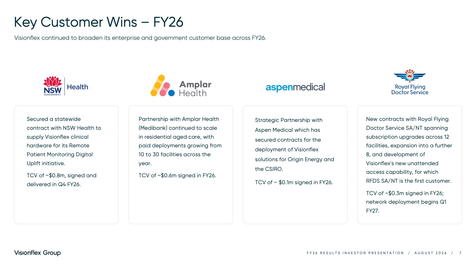 Visionflex Group Limited Investor Presentation August 2026 - Key customer wins - FY26