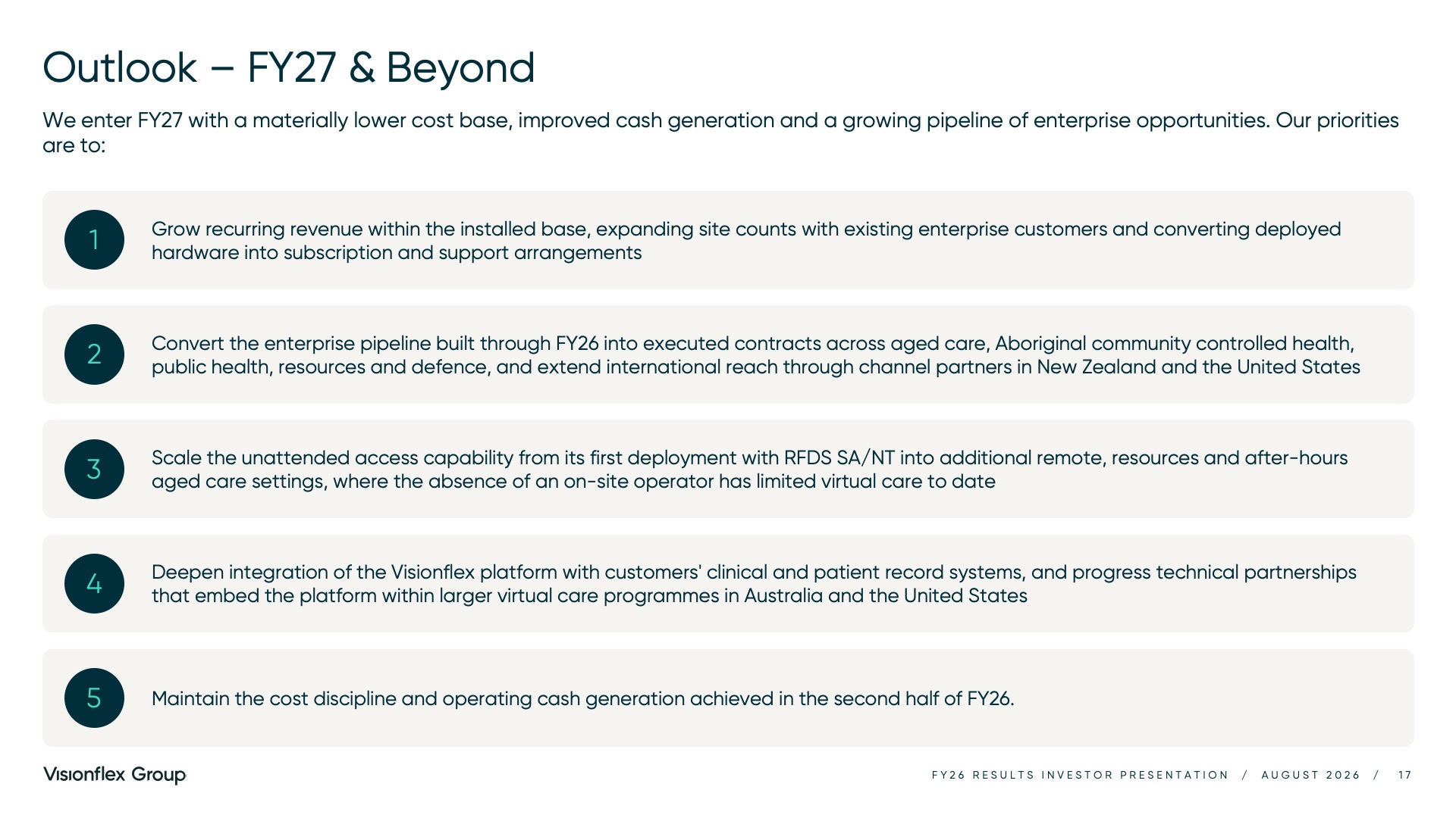 Visionflex Group Limited Investor Presentation August 2026 - Outlook - FY27 and beyond