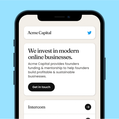 Links Webflow Template Layout #8 Alternate mocked up on an iPhone.
