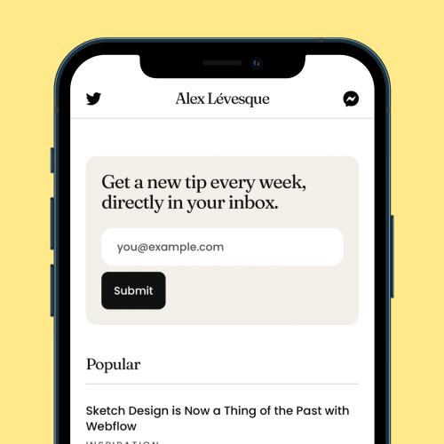 Links Webflow Template Layout #1 mocked up on an iPhone.