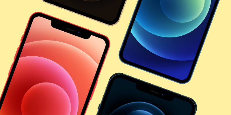 iPhones slanted & staggered in a grid.
