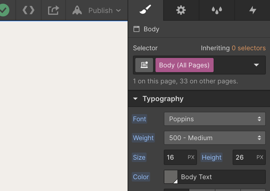 Screenshot showing you how to change fonts with the Body All Pages tag.