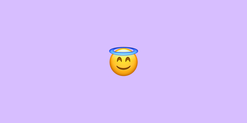 Angle emoji on a purple background.