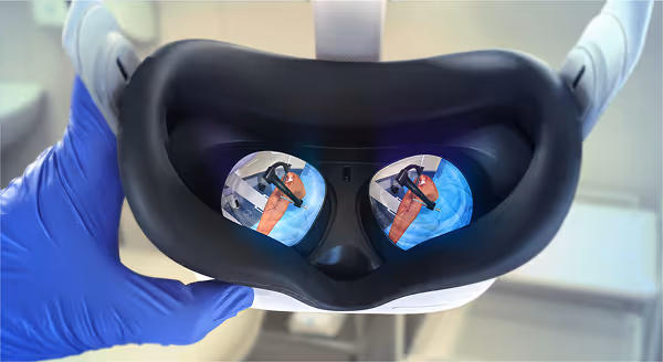 Oculus Quest VR headset displaying Osso VR's HCP library