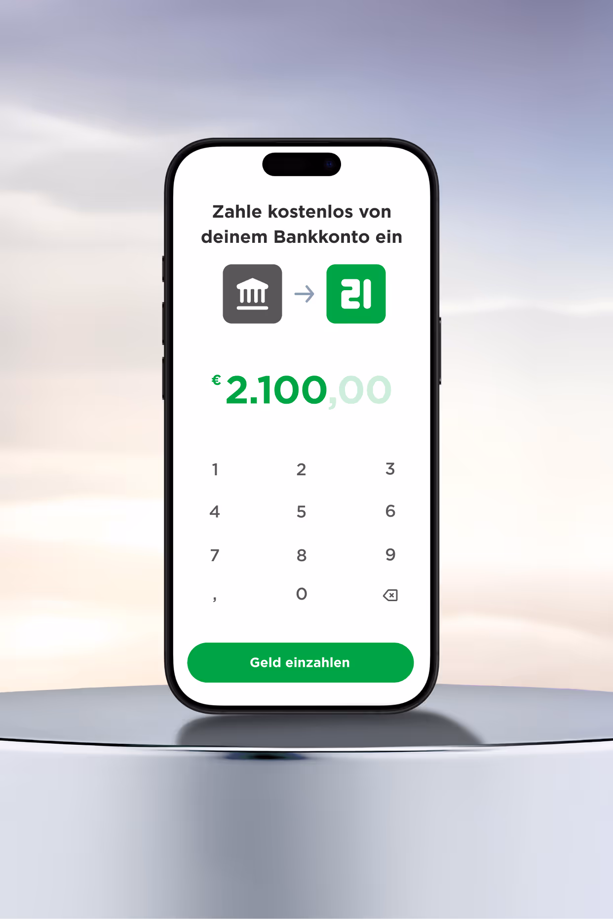 Zahle kostenlos Geld in die 21bitcoin App ein