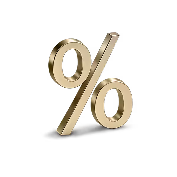 Goldfarbiges 3D-Prozentzeichen auf schwarzem Hintergrund.