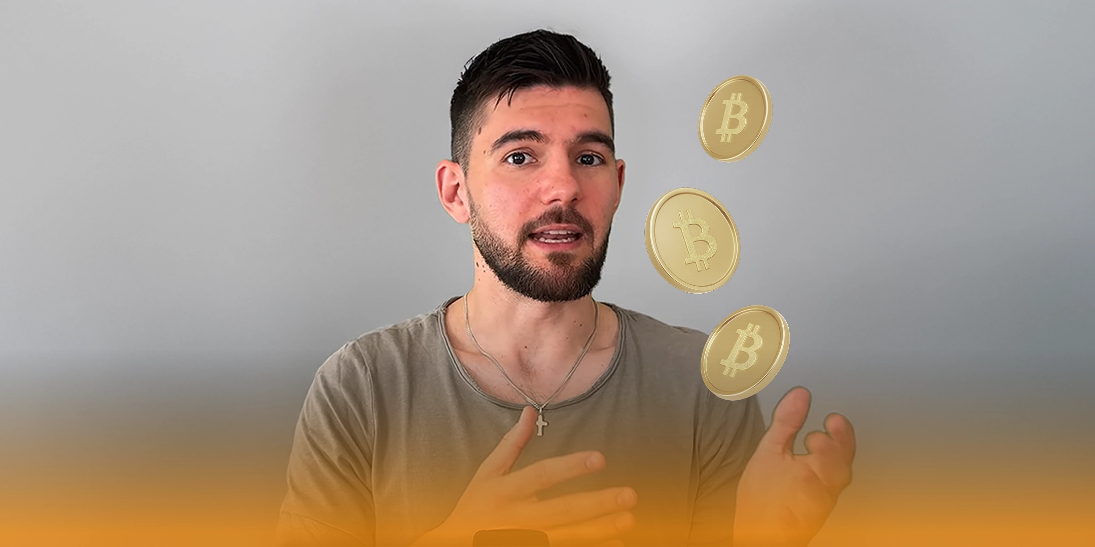 Dino und drei Bitcoin Münzen