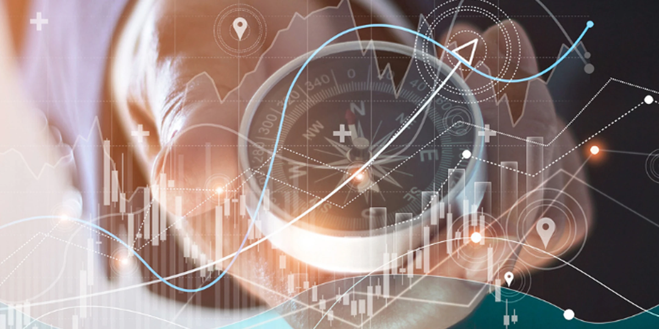 Kompass in der Hand mit Graphen