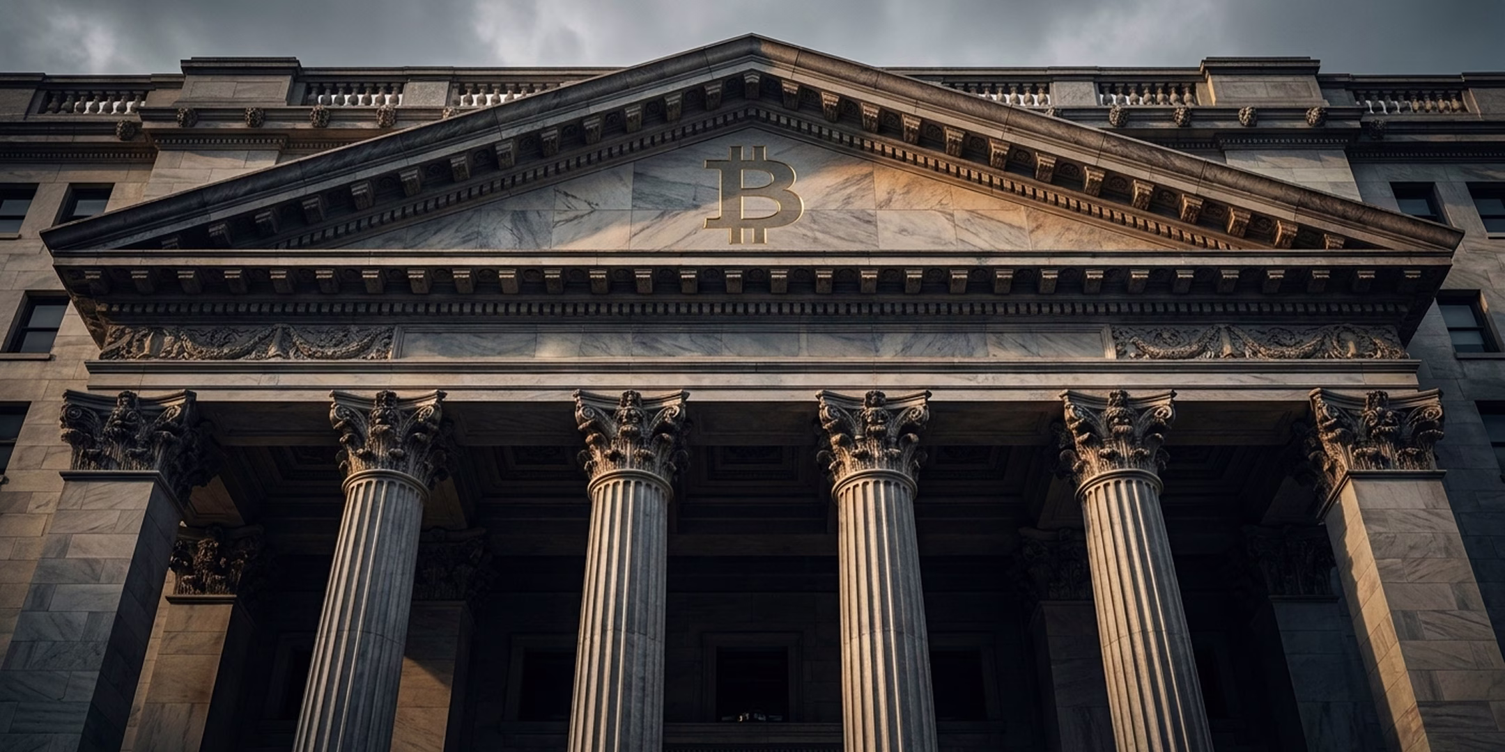 Wall Street Gebäude mit Bitcoin Symbol
