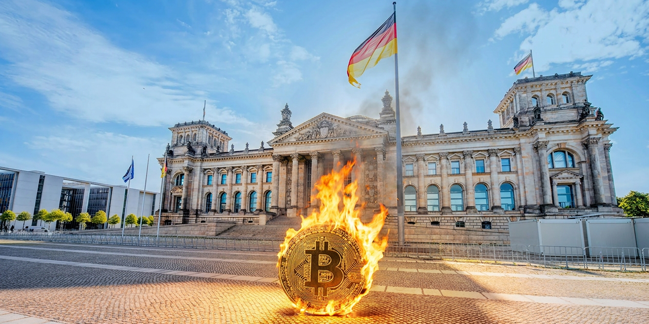 Brennender Bitcoin vor dem Bundestag