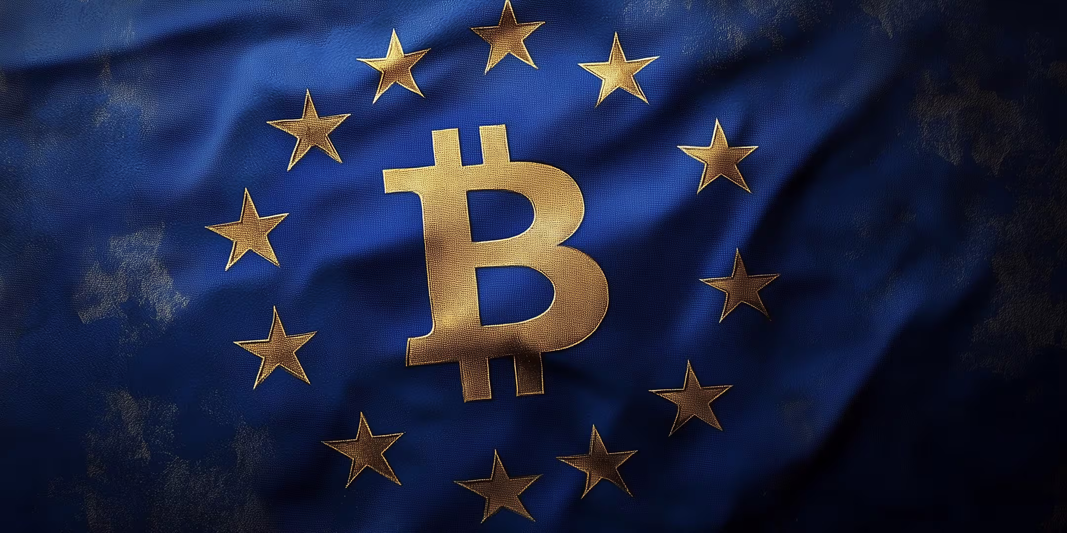 Bitcoin Symbol auf EU Flagge