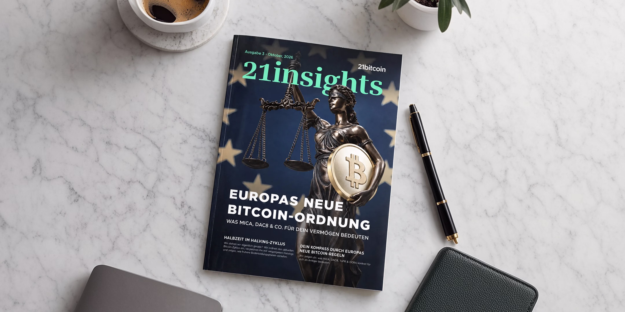 21insights Magazin Europas Bitcoin-Ordnung auf einem Tisch