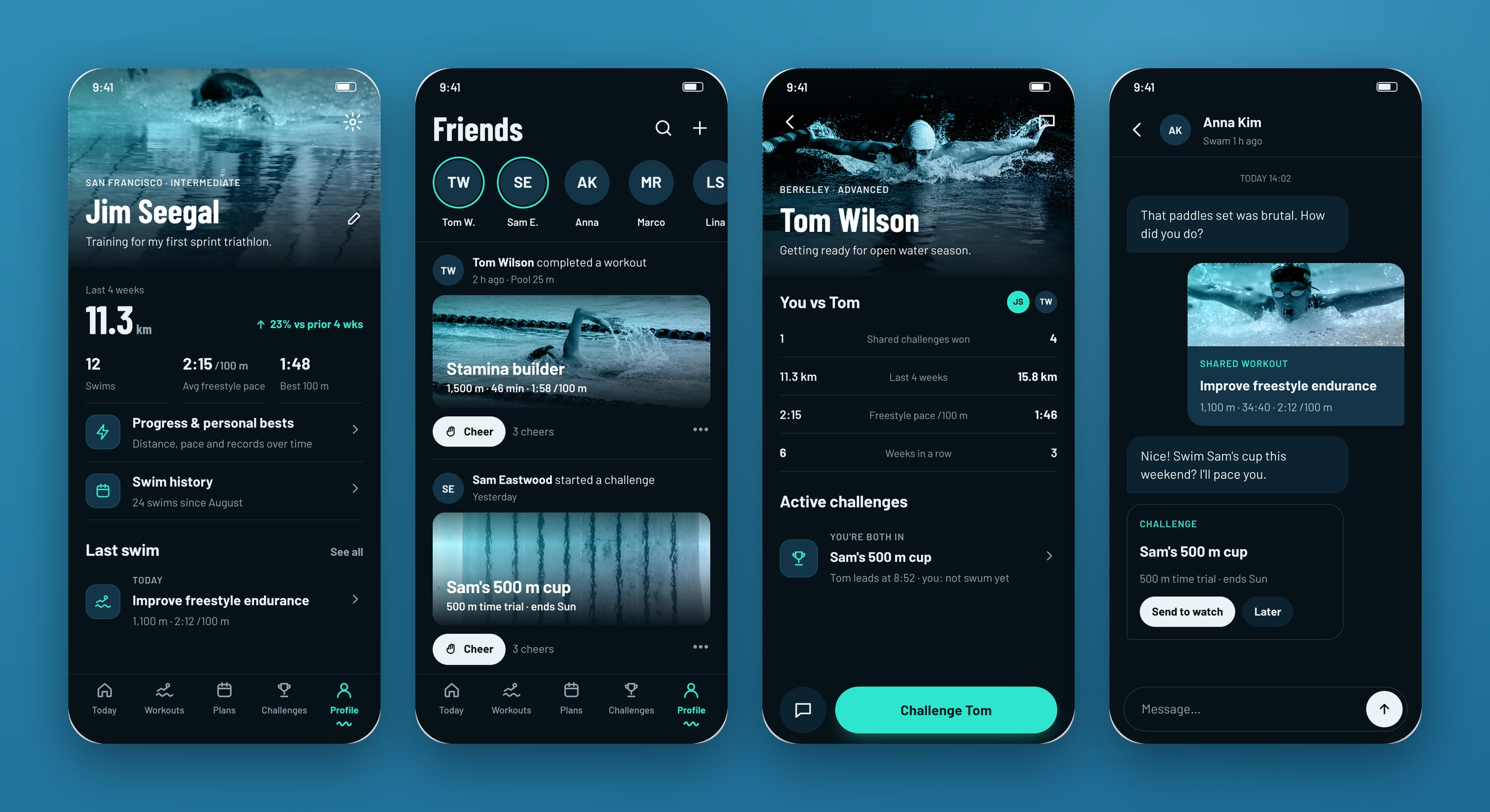 Profile, friends activity, friend profile and chat